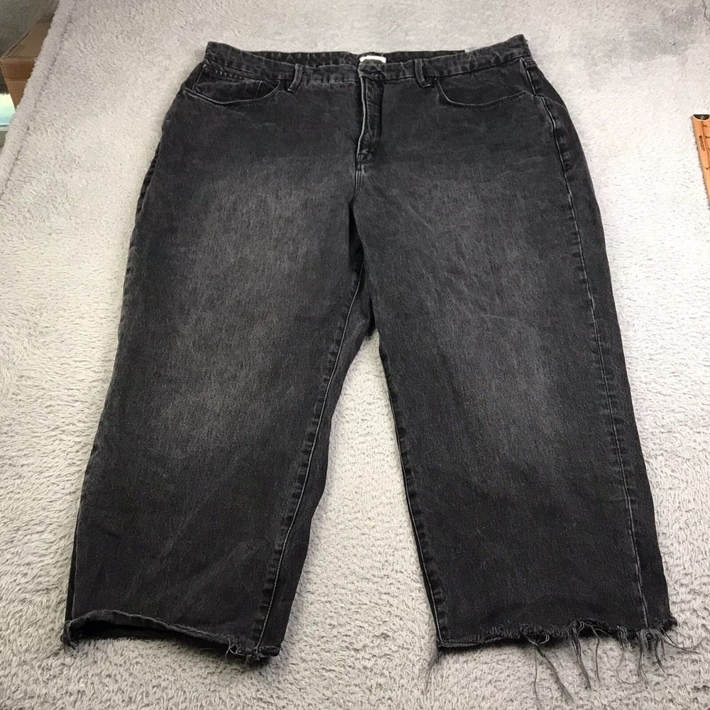 Good American 90s Trouser Jeans Womens 20 (45x24) Black Baggy Relaxed Fray Crop